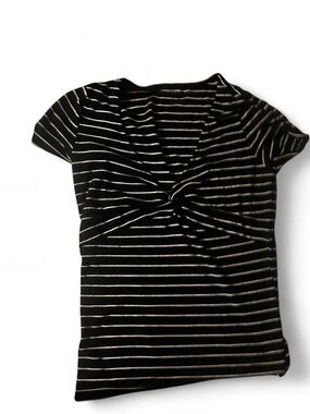 Aeropostale Black and White Striped Twist-Front Short Sleeve Top